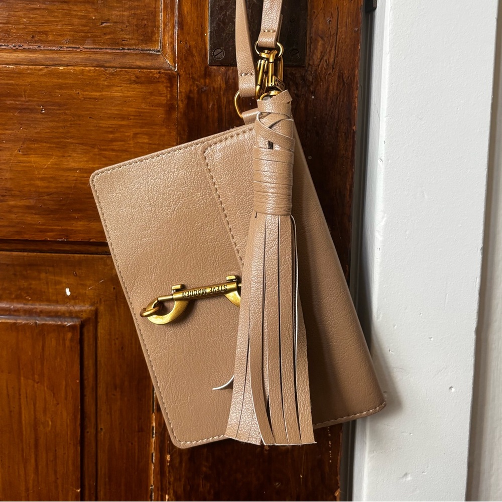 Taupe Tassel Wristlet Clutch Gold Hardware Steve Madden